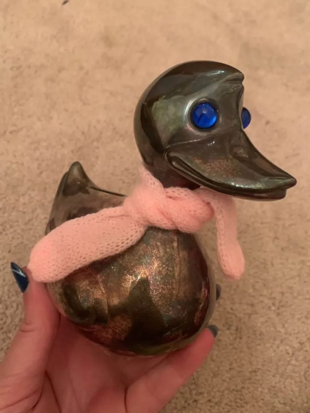 Vintage Leonard Silver Plated Duck Bank Blue Eyes Denmark